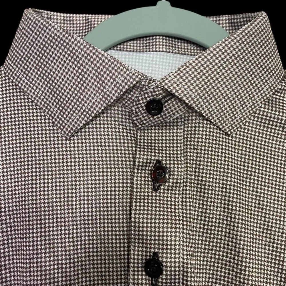 Collars & Co Polo Shirt Mens L Brown Houndstooth Dress Collar Preppy Stretch NWT - Picture 5 of 10